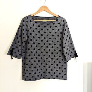 Talbots Polka Dot Tunic Top/Blouse‎ Tie Sleeve Preppy Knit Gray/Black Size X